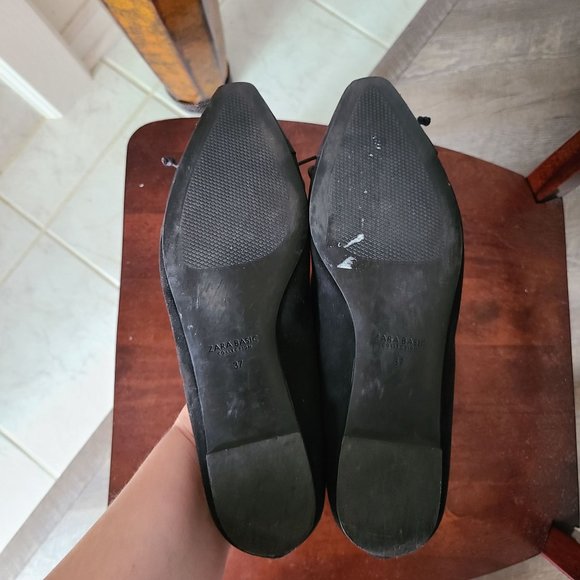 Zara Size 37 US 6.5 Basic Cap Toe Flats Black Women's Neutral - Picture 6 of 8